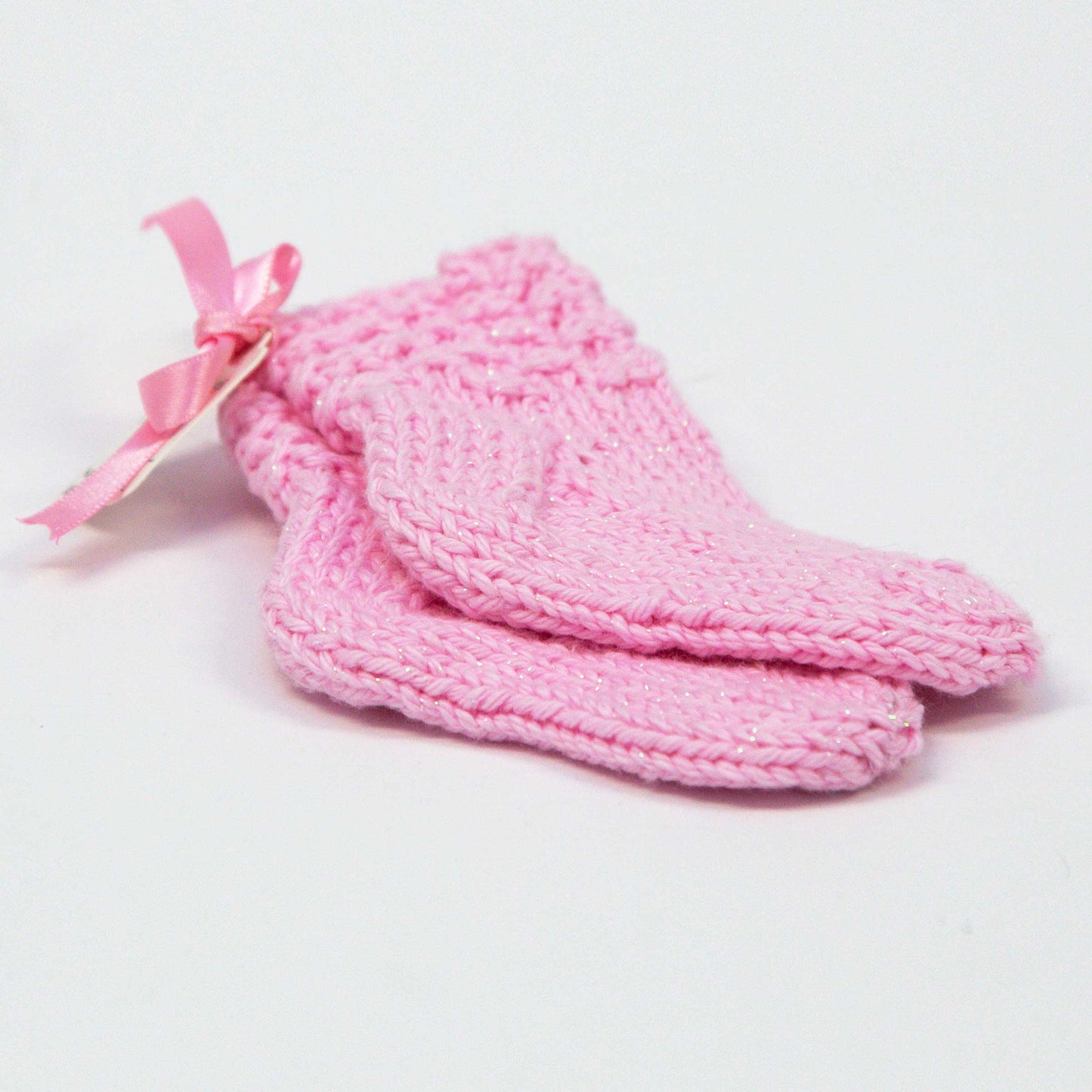 Baby Booties, 0-3 months, Hand Knit, Cotton, No Seam, Washable, Pink