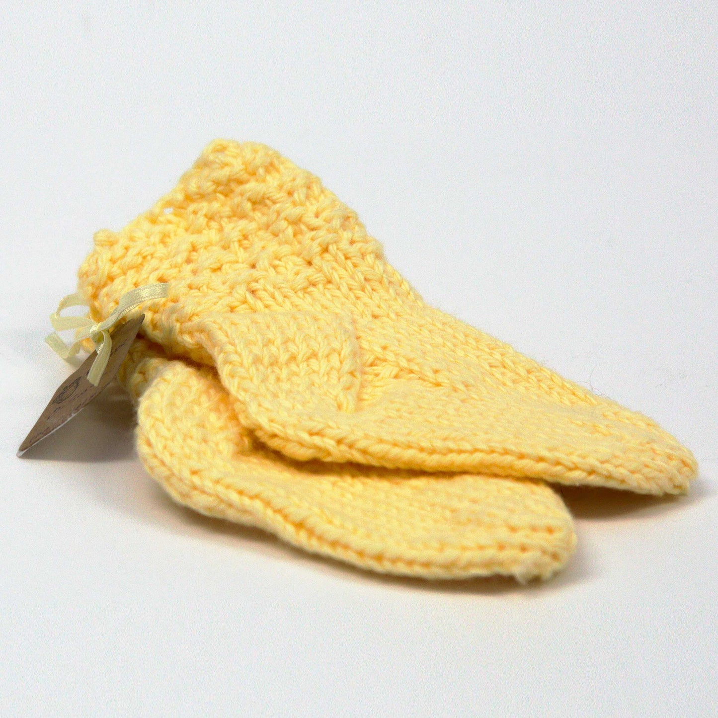 Baby Booties, 0-3 months, Hand Knit, Cotton, No Seam, Washable, Yellow
