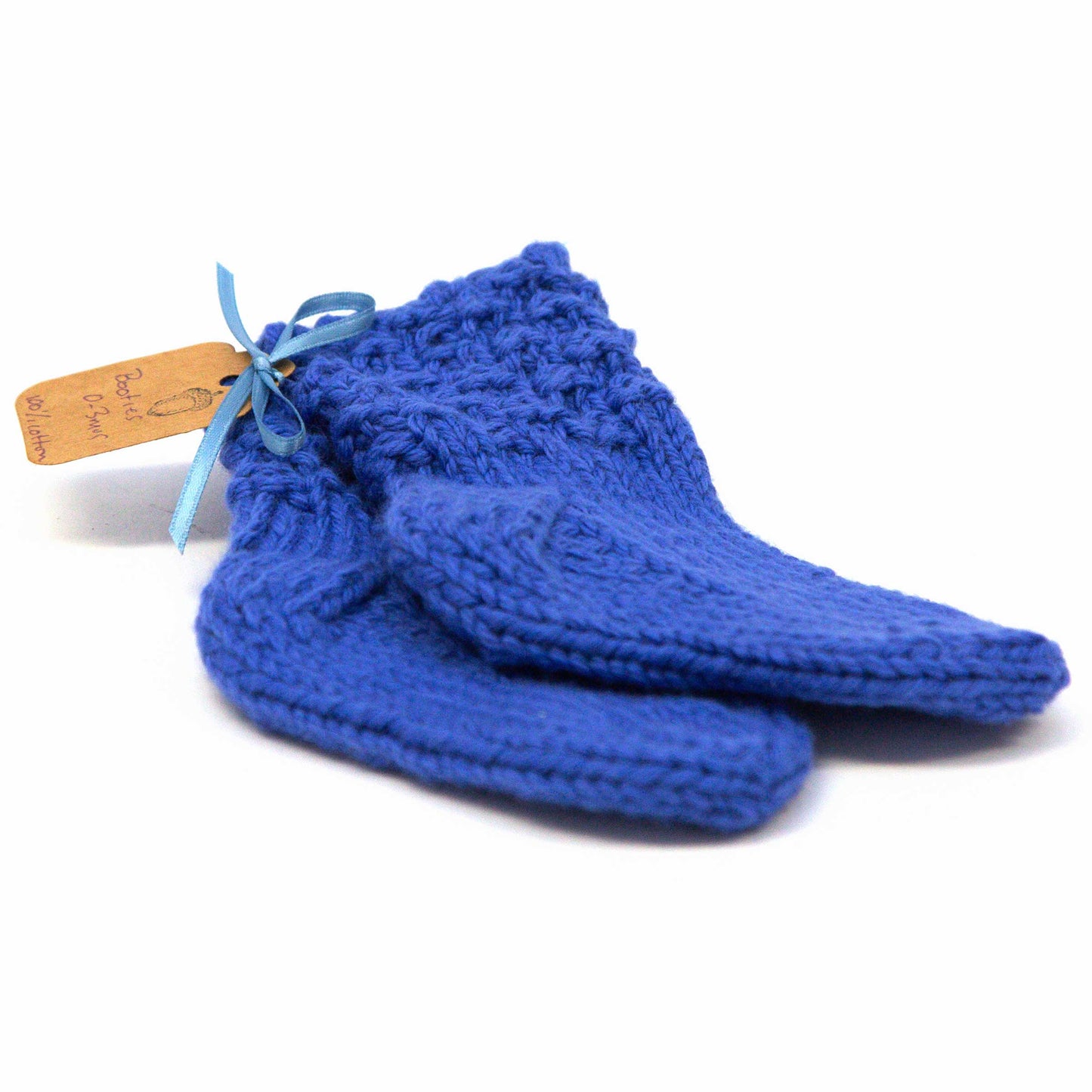 Baby Booties, 0-3 months, Hand Knit, Cotton, No Seam, Washable, Royal Blue