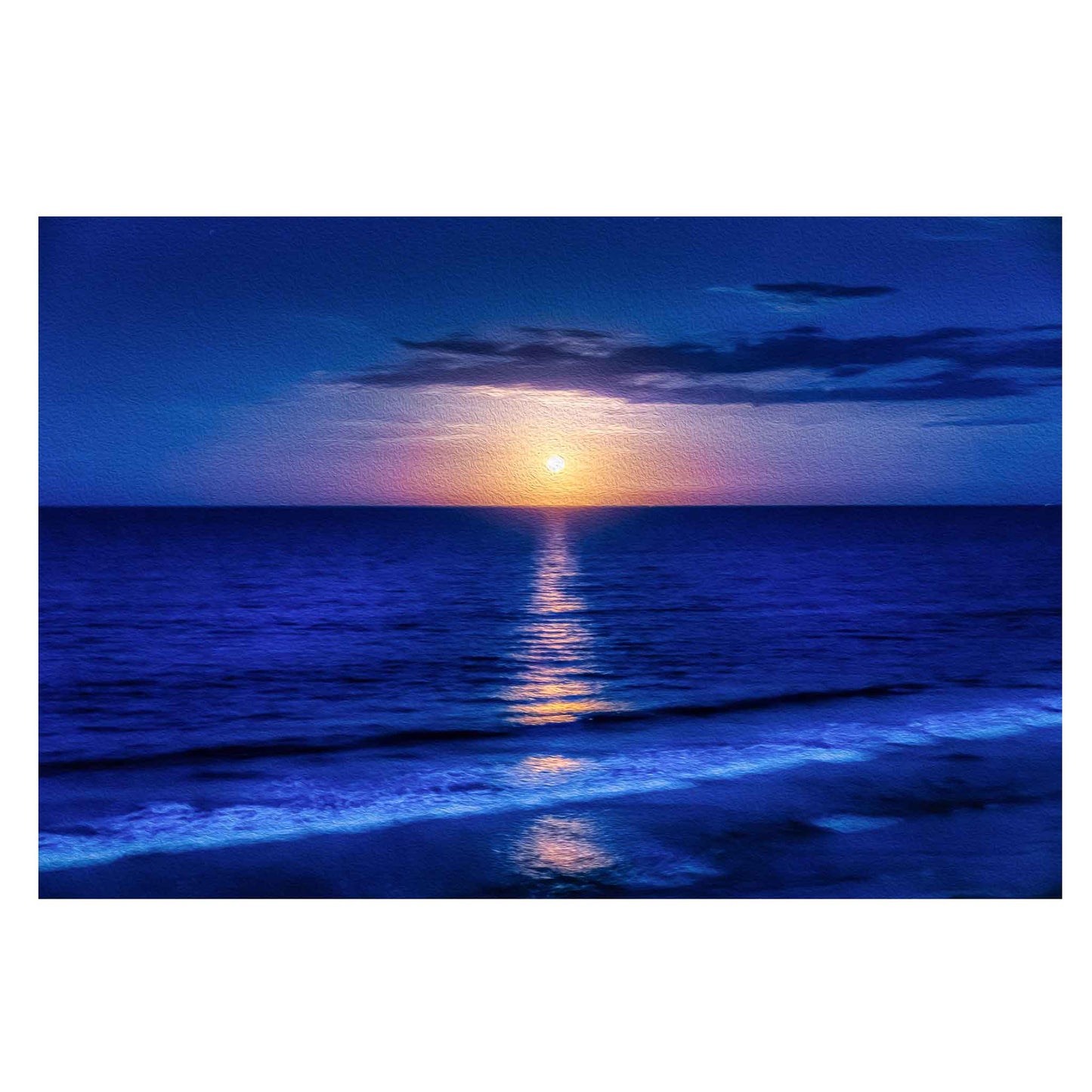 ECC "Blue Moon" Canvas Print - 8x10 inches, Original photograph by Photographer Claire Closson, Blues and violet with the orange glow of the moon rise. Canvas print is ready to hang.
