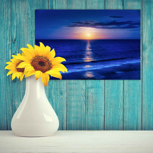 ECC "Blue Moon" Canvas Print - 8x10 inches, Original photograph by Photographer Claire Closson, Blues and violet with the orange glow of the moon rise.  Canvas print is ready to hang.