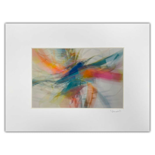 a colorful swirl of pinks, blues, greens, purple and orange that resembles a bird in flight. Flying Colors Photographic Print is an Abstract, Impressionistic image 