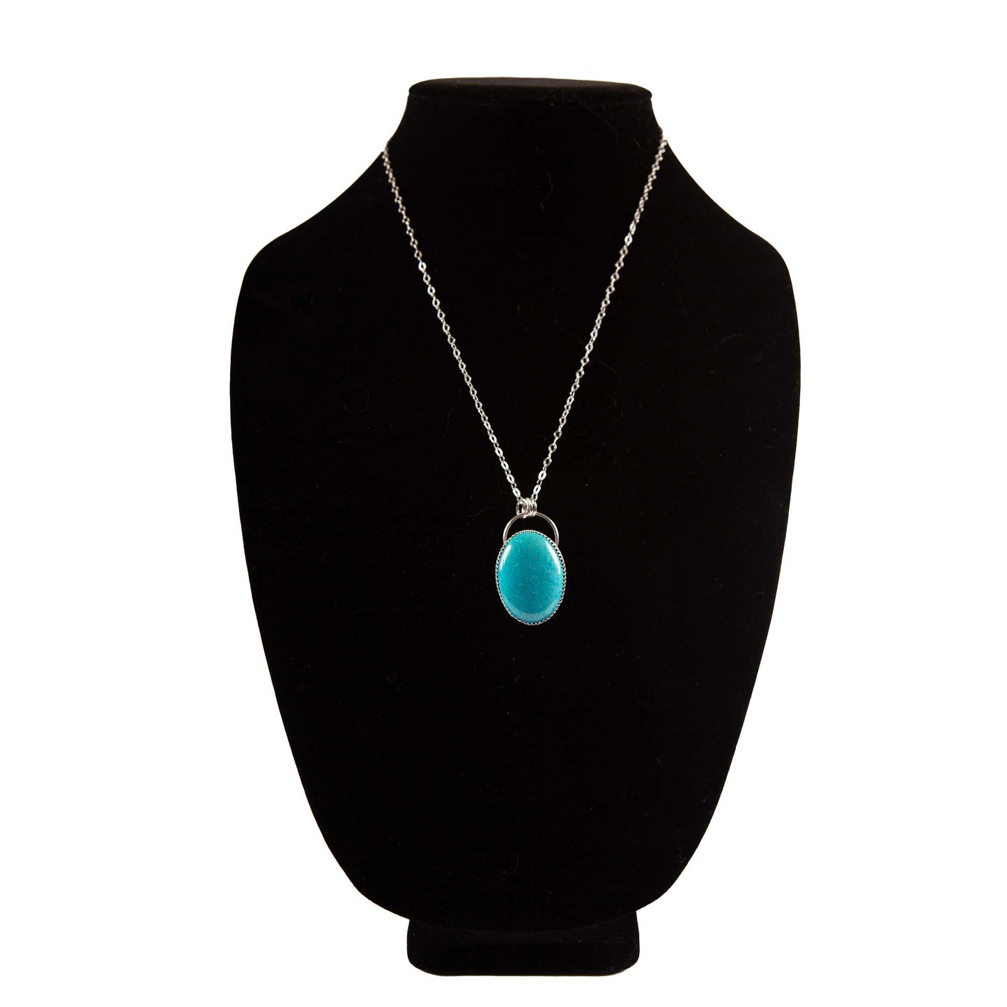 Kingman Mine turquoise, pendant, Sterling silver, testerling silver, 20-inch, Rolo,  Rolo chain with clasp, 1.75" x 1.75"