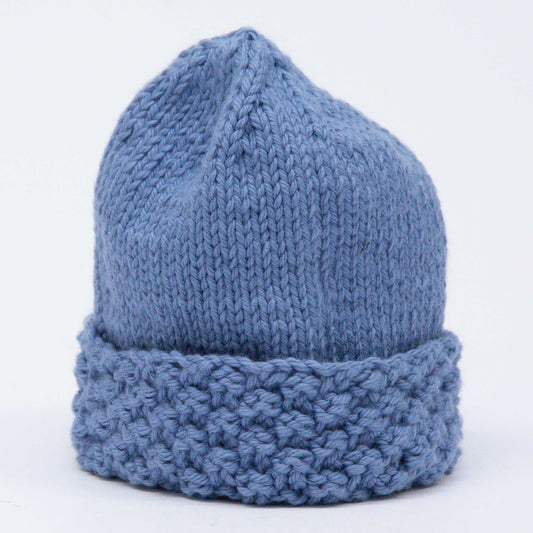 Knitted Baby Hat, Hand Knit, 100% Cotton, Washable, Denim Blue