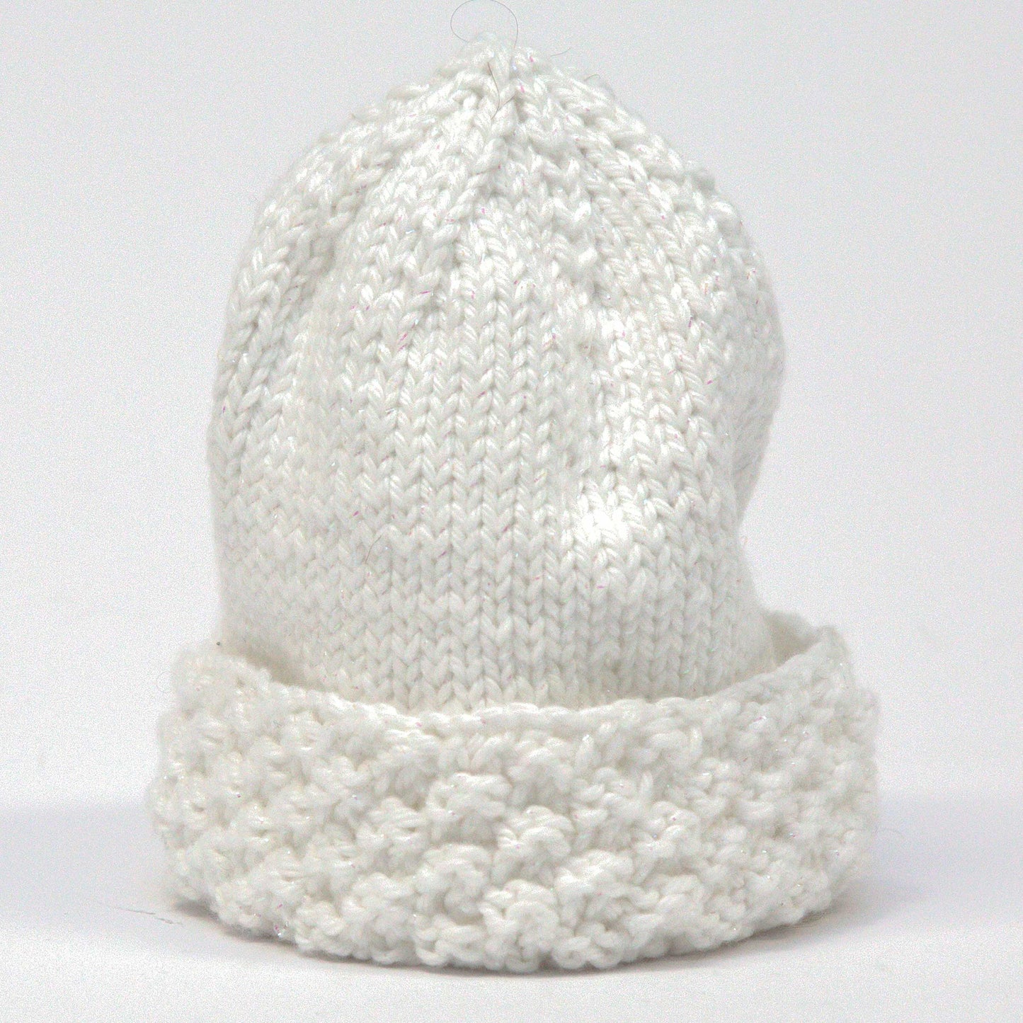 Knitted Baby Hat, Hand Knit, 100% Cotton, Washable, White, White Glitter