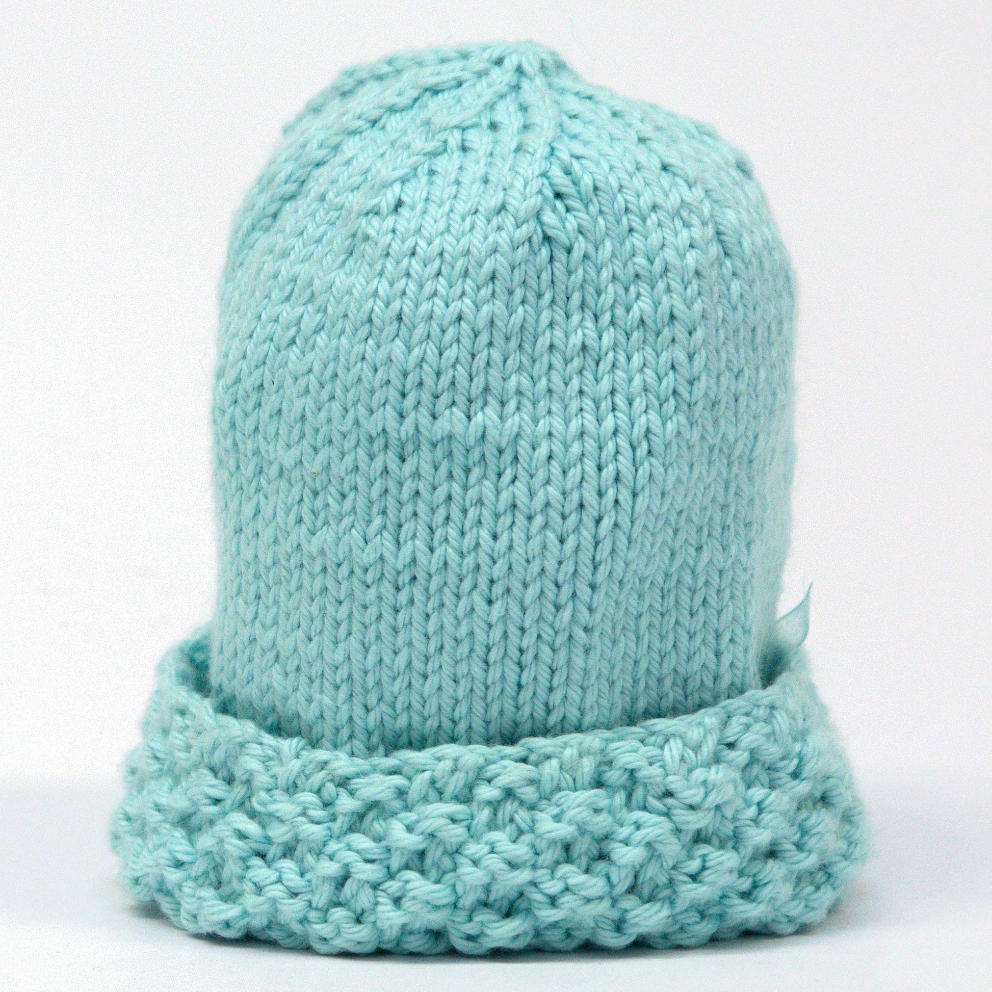 Knitted Baby Hat, Hand Knit, 100% Cotton, Washable, Lt. Baby Blue
