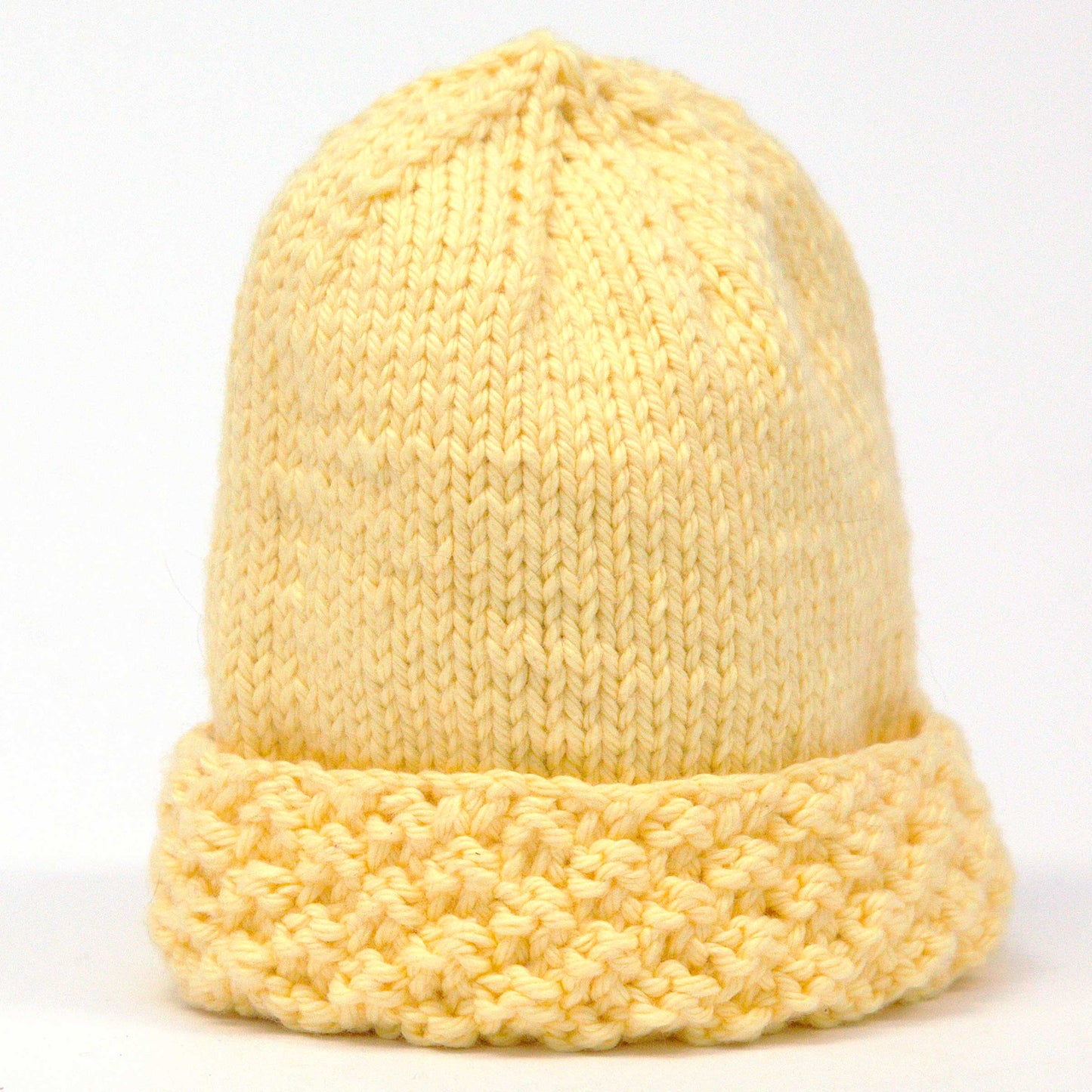 Knitted Baby Hat, Hand Knit, 100% Cotton, Washable, Lt. Yellow