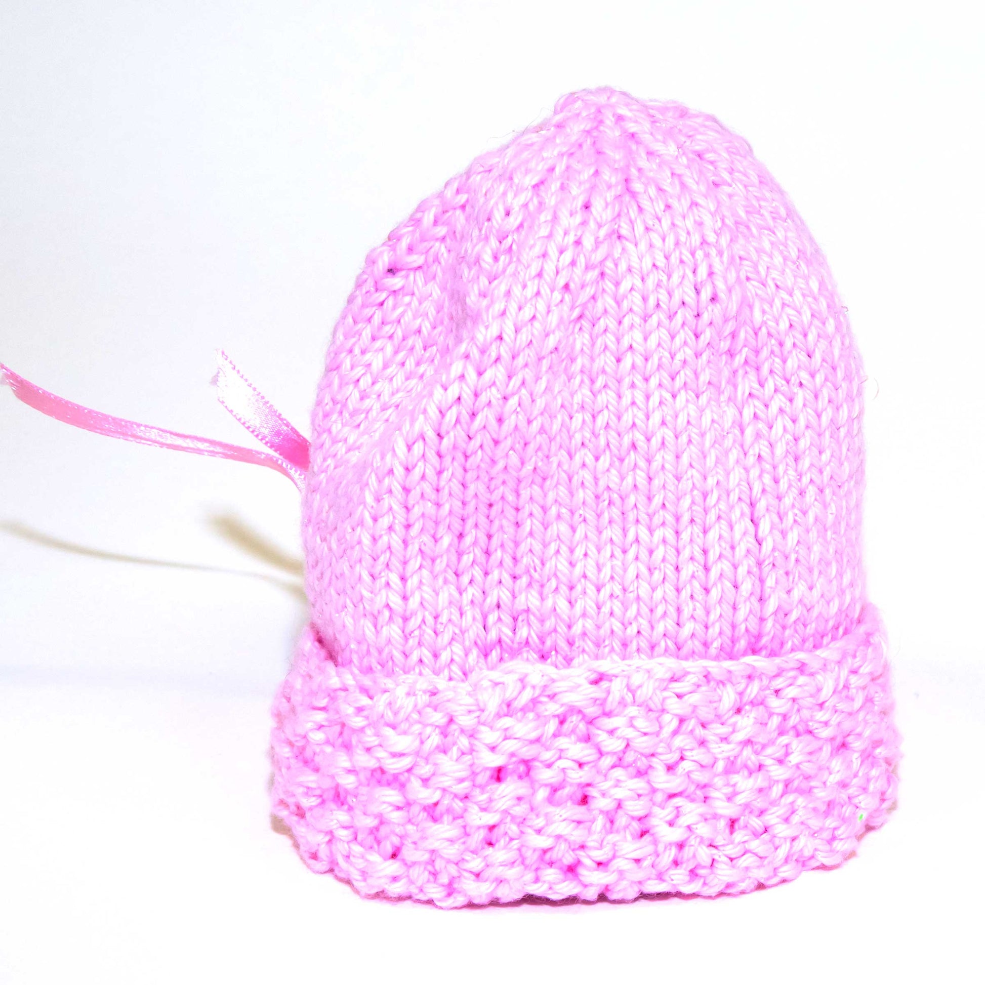 Knitted Baby Hat, Hand Knit, 100% Cotton, Washable, Pink Glitter, Pink