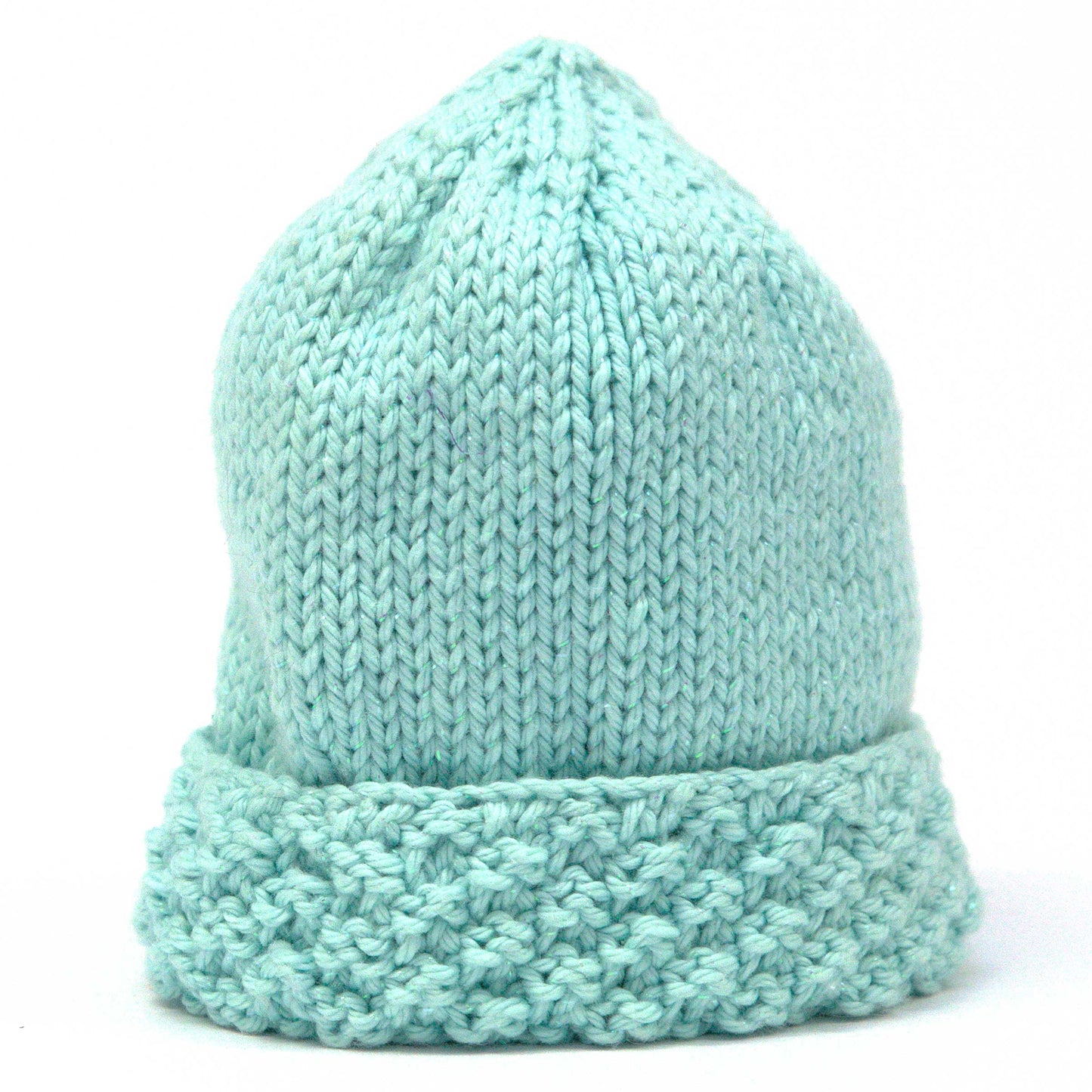 Knitted Baby Hat, Hand Knit, 100% Cotton, Washable, Teal, Teal Glitter