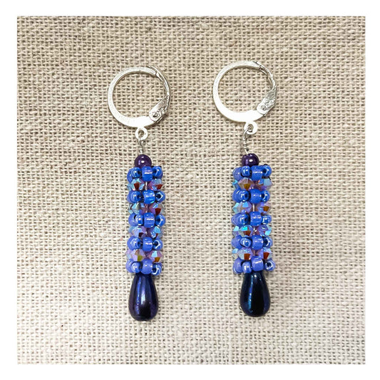  Beaded earrings, cubic right angle weave stitch, Lavender opal, Swarovski crystals, sterling silver, lever backs.