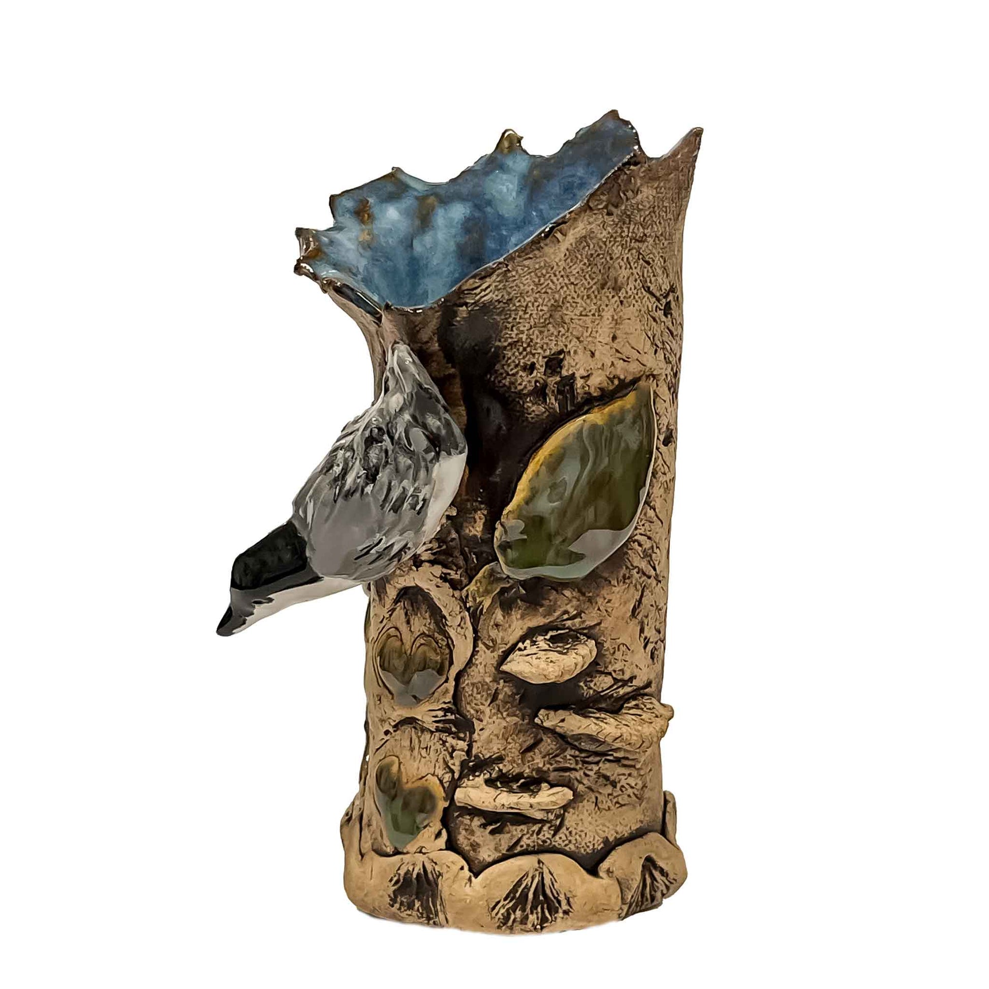 Side View of SAS Nuthatch Bark Vase Blue