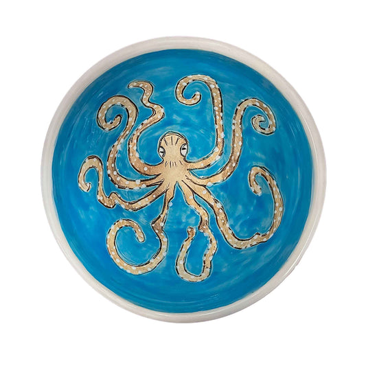 Top View of SAS Octopus Stoneware Hand Painted Bowl