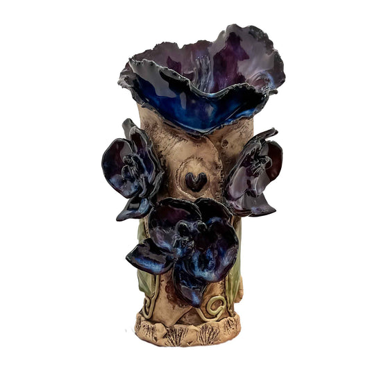 Front View of SAS Three Orchid Vase Deep Purple Blue