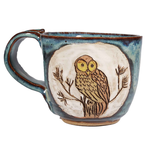 SAS Two Owls Mug Hand Painted Stoneware, Barn Owl