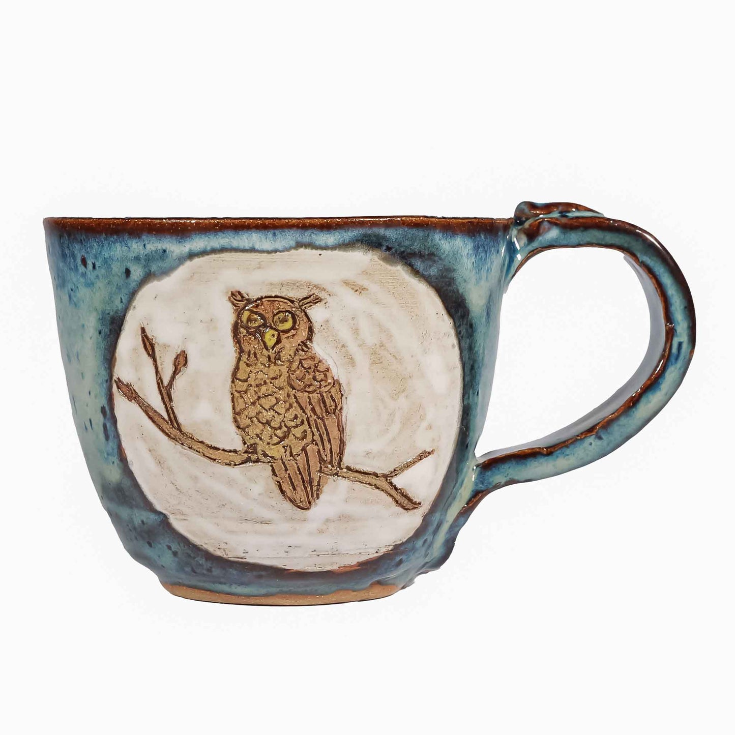 SAS Two Owls Mug Hand Painted Stoneware, Great  Horned Owl