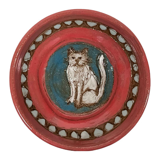 Top view of SAS White Cat Dish Coral and Blue