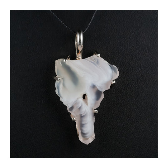A freeform Agate slice. Tarnish-resistant Argentium Silver. Pendant with Prong setting.  Black cord. agate stone necklace.