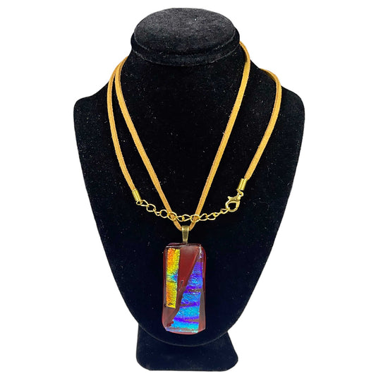 Amulet, Protection, Pendant, Necklace, Fused Glass, Hand made, Dichroic, Layered Glass, Color Shifting, Color Shifting Glass, 24” leather cord