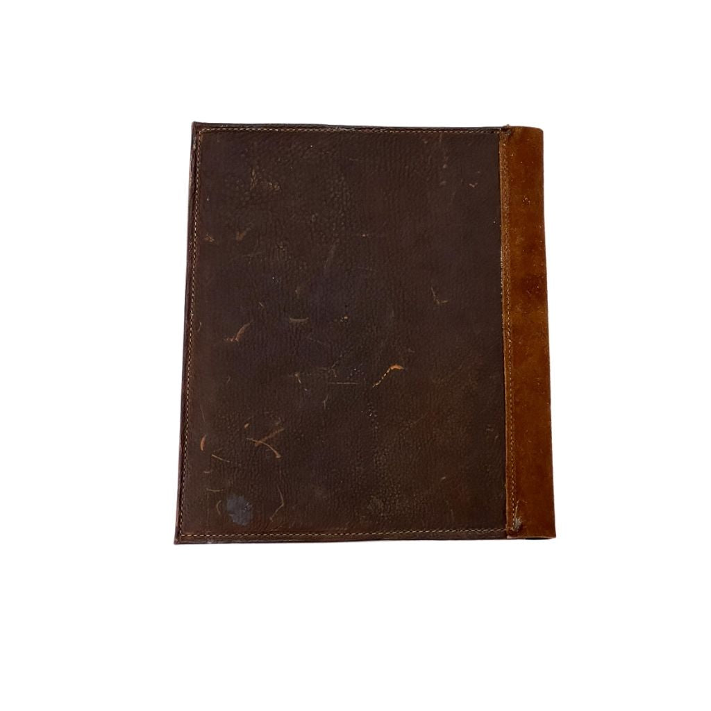 back of leather journal featuring dark brown leather