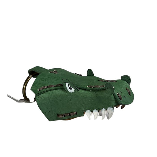 Leather Gator Head Key Chain_bag charm in green