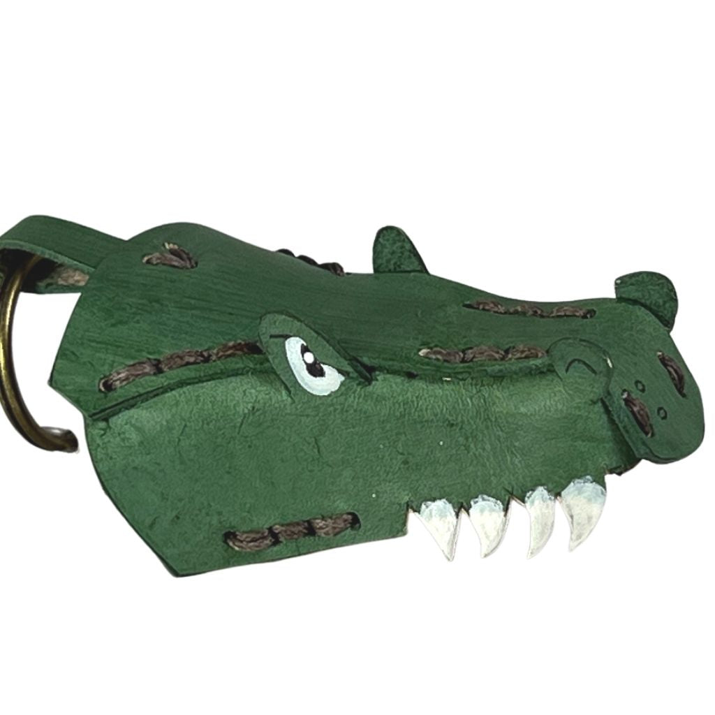 close up of side of leather gator head 