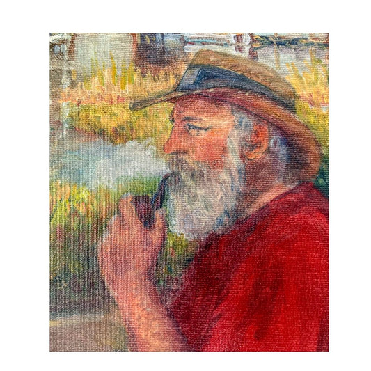 Mt. Dora's Hemingway painting on canvas with lake and boat houses in the background