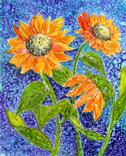 Orange Sunflowers Print close up