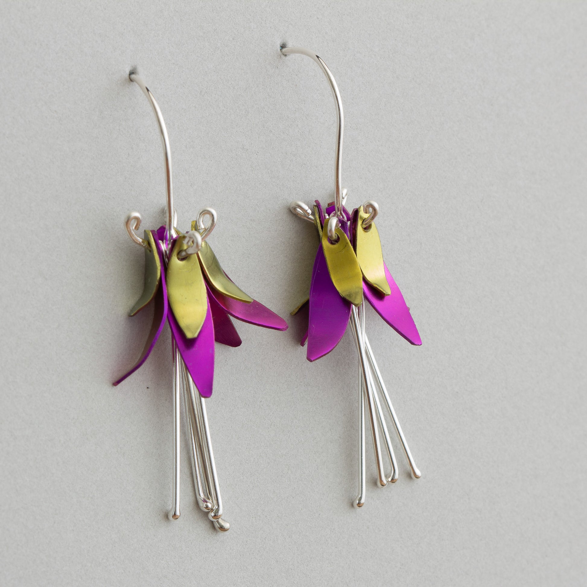 pink and yellow anodized niobium fuchsia earrings