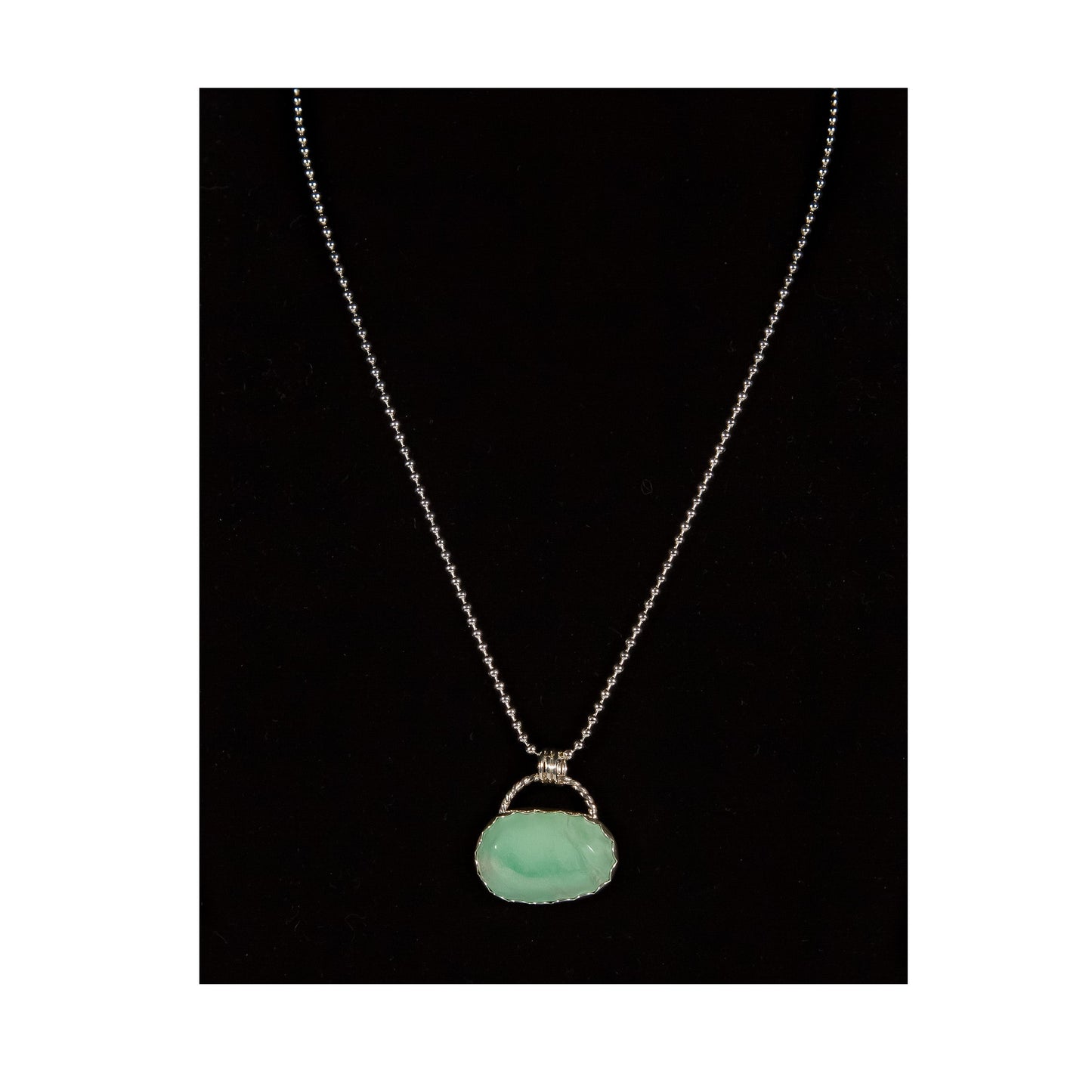 green shade turquoise, oval gem stone, green turquoise gem stone, sterling silver setting, gem stone in silver setting, sterling silver chain