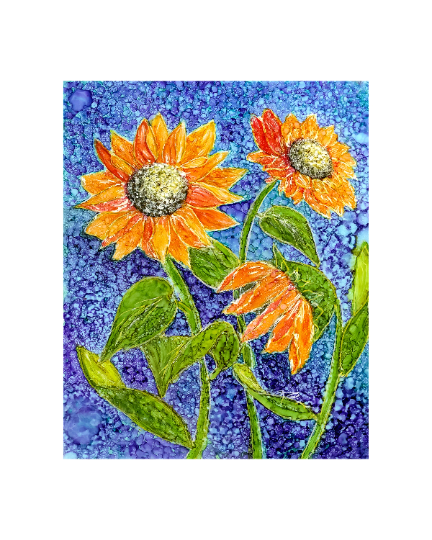 Orange Sunflowers Print in a white mat
